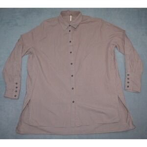Free People Likehouse Oversized Shirt‎ Button Front Sink XS Brown Striped